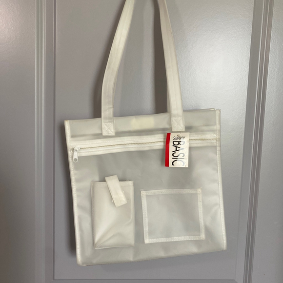 Women's Simply Basic One Size White Clear PVC Tote Bag - Picture 1 of 4